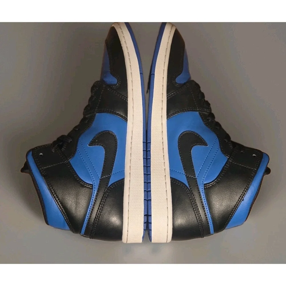 Air Jordan 1 Mid Black Royal Blue NIKE Leather Mid-Top Sneakers Size 9.5 Mens
